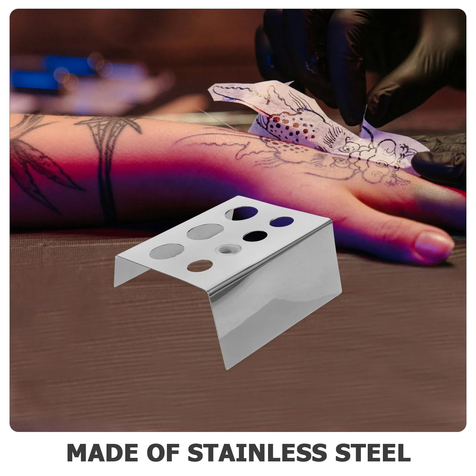 

5pcs Pigment Holder Stainless Steel Cup Rack 7 Holes Tattoo Ink Base Pigment Organizer Ink Cap Holder For Tattoo Workspace