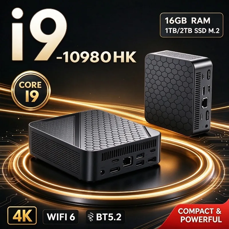 I9 10980HK Mini PC Compact Desktop Computer Honeycomb Cooling Multiple Ports Space‑Saving for Home Office Business