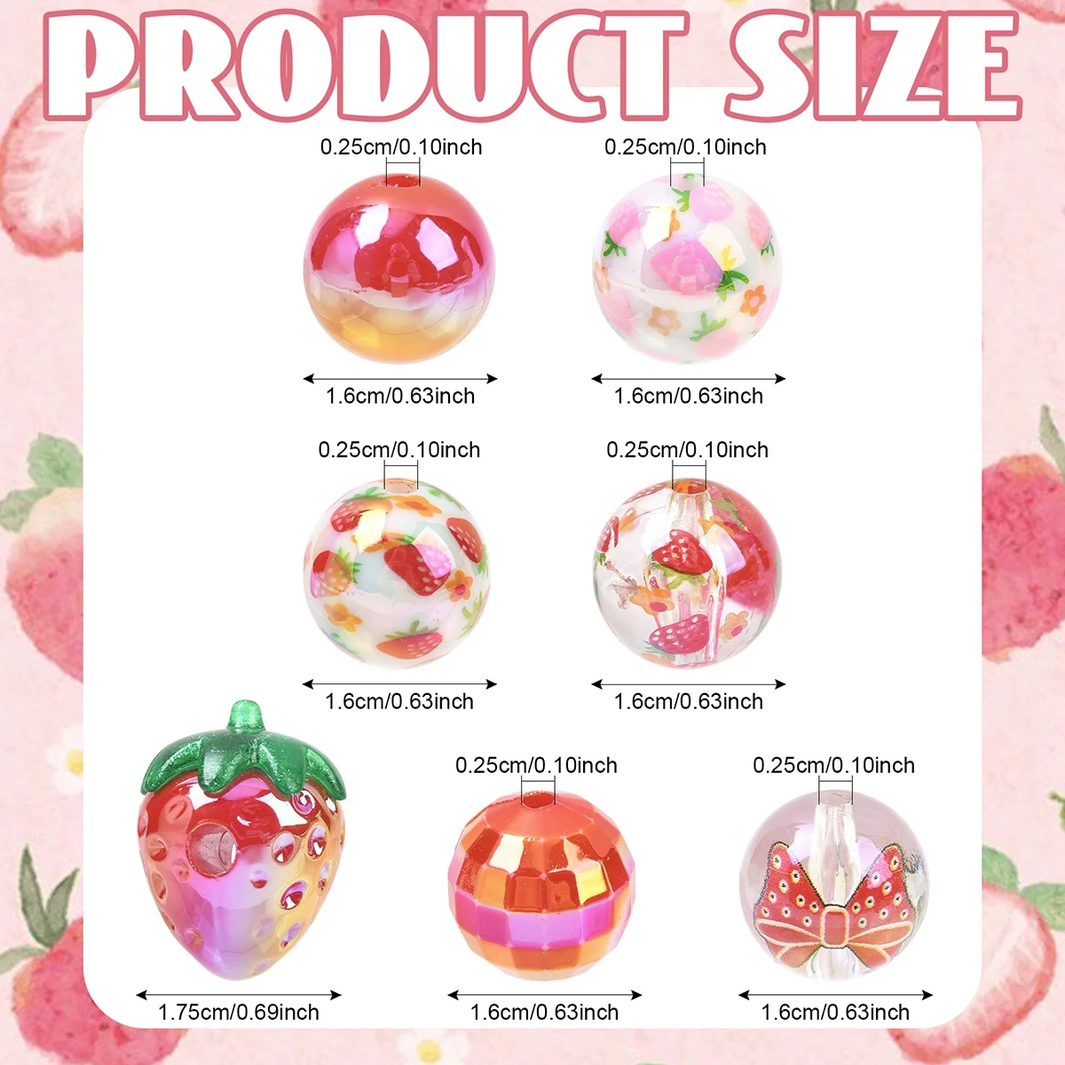 15 قطعة من خرز الأكريليك الشفاف-AB مطلي بالفراولة خرز فضفاض لسلسلة مفاتيح مجوهرات ذاتية الصنع سوار قلم مطرز حرفي