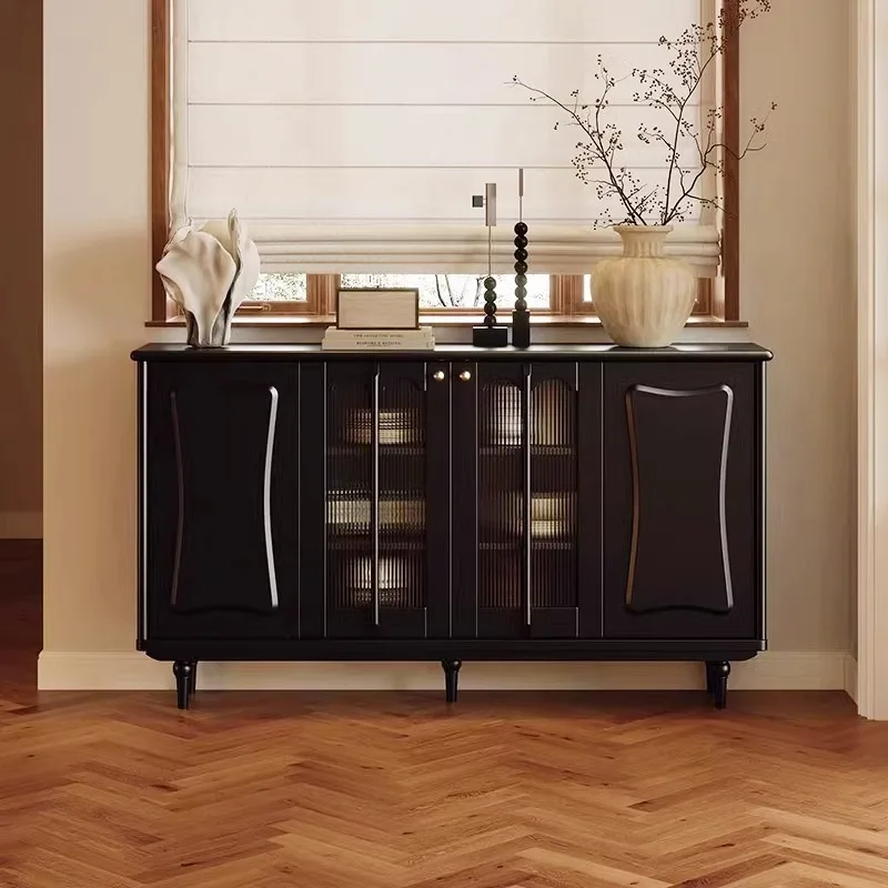 

American retro restaurant solid wood side cabinet light luxury medieval home against the wall black home storage porch locker