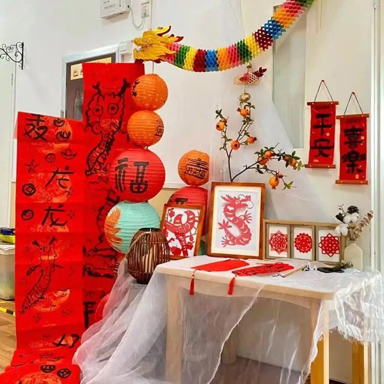 Faroles Decorativos de Papel del Año del Dragón, Manualidades Hechas a Mano para Jardín de Niños, Decoración de Pasillos de Aula de Año Nuevo, Adivinanzas
