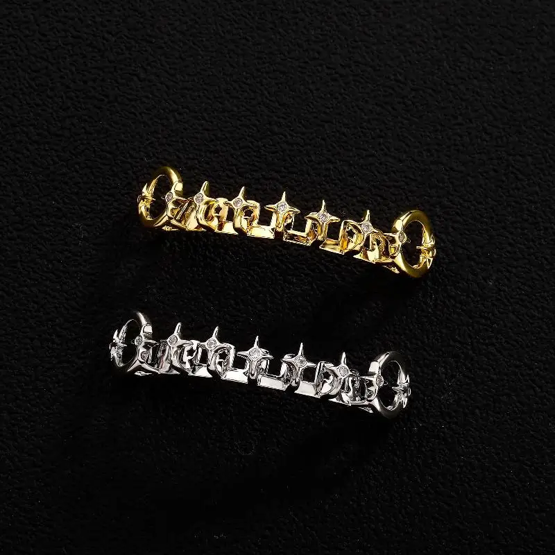 

1Pcs Gothic Full Star Chain Teeth Hip Hop Zircon Mouth Tooth Caps For Women Men Jewelry Fashion Dental Decoration Accessories