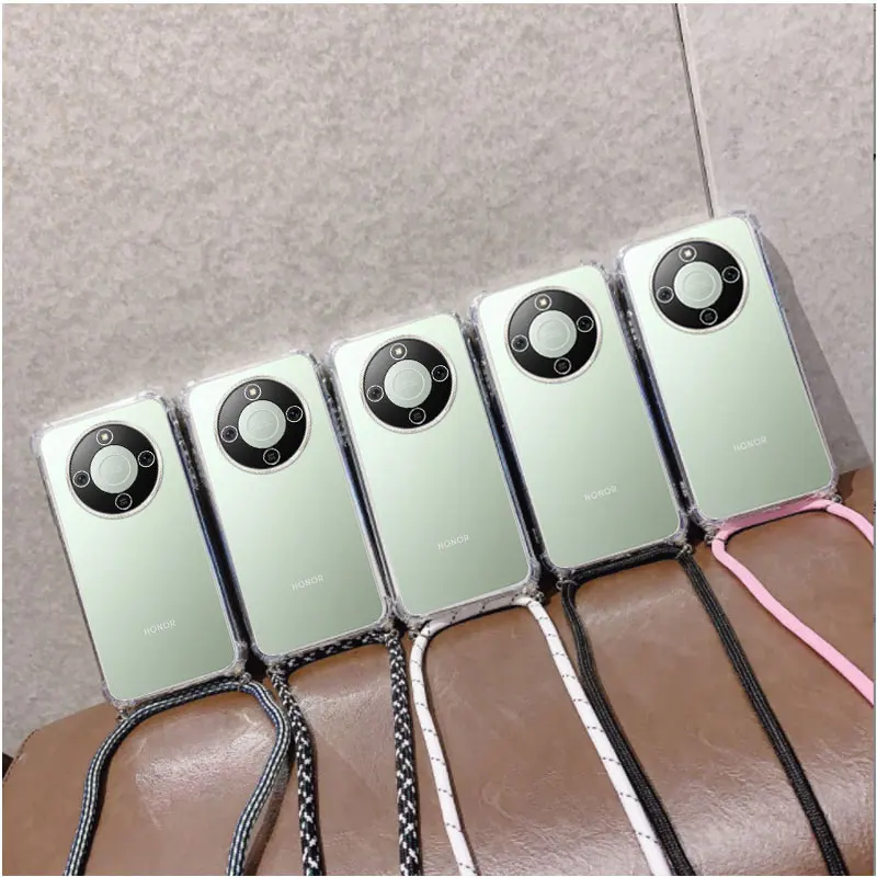 حافظة لهاتف Honor X9D 5G مقاومة للصدمات من السيليكون الشفاف حافظة ناعمة لهاتف Honor X9 D X70 Crossbody قلادة حزام الحبل #1