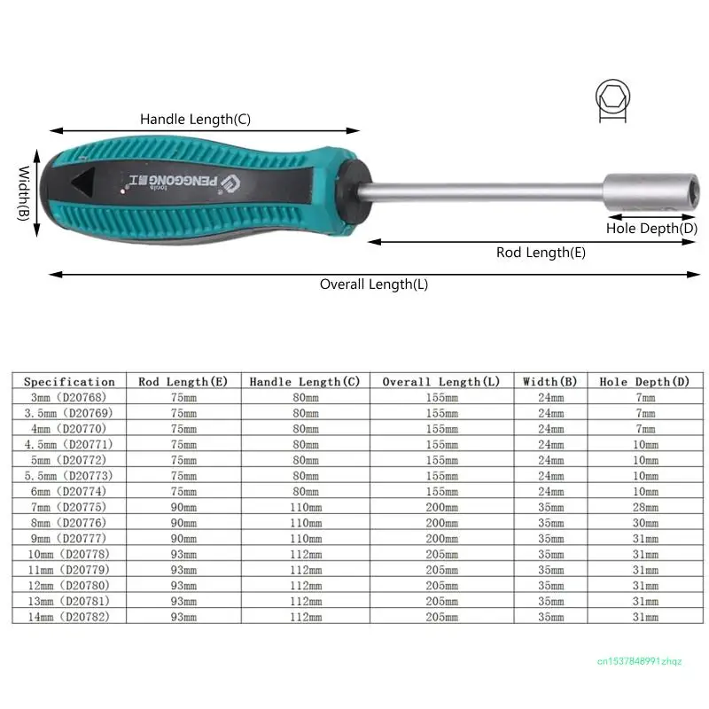 Metal Socket Driver Wrench Screwdriver Nut Key Nutdriver Hand Tool Fit for Home Decoration 3.5mm Nutdriver Hand Tool