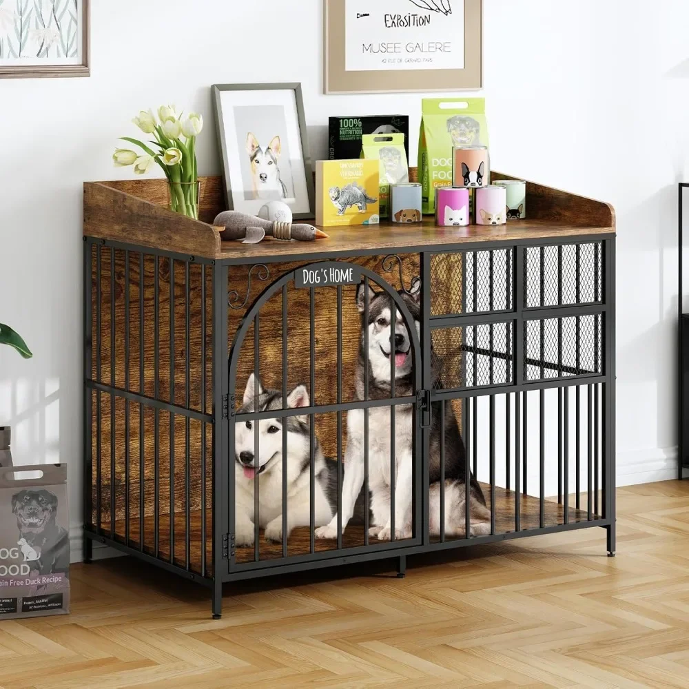 

41.4" XL Dog Crate, Heavy Duty Dog Kennel Indoor with Chew-Resistant, End Table Wooden Dog Cage with Name Tag,
