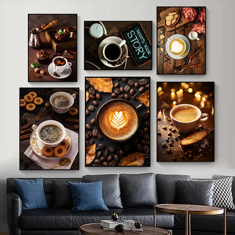 Vintage Coffee Bean Hand Coffee Espresso Latte Cup Art Poster Canvas Painting Wall Prints Picture Living Room Home Cafe Decor
