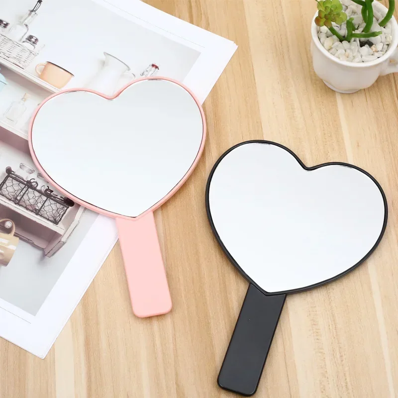 Handheld Makeup Mirror Love Heart Mirror Female Handle Makeup Cosmetic Beauty Tools Handheld Vanity Make Up Mirror