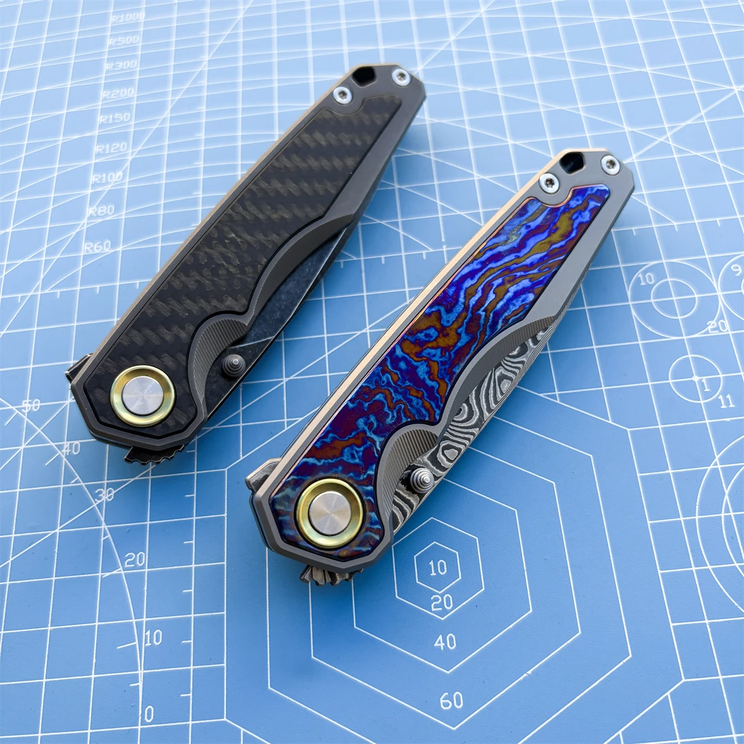 다마스커스 스틸 접이식 나이프 팀아스커스 핸들 수집품 캠핑 아웃도어 사냥 나이프 낚시 EDC 방어 도구 선물