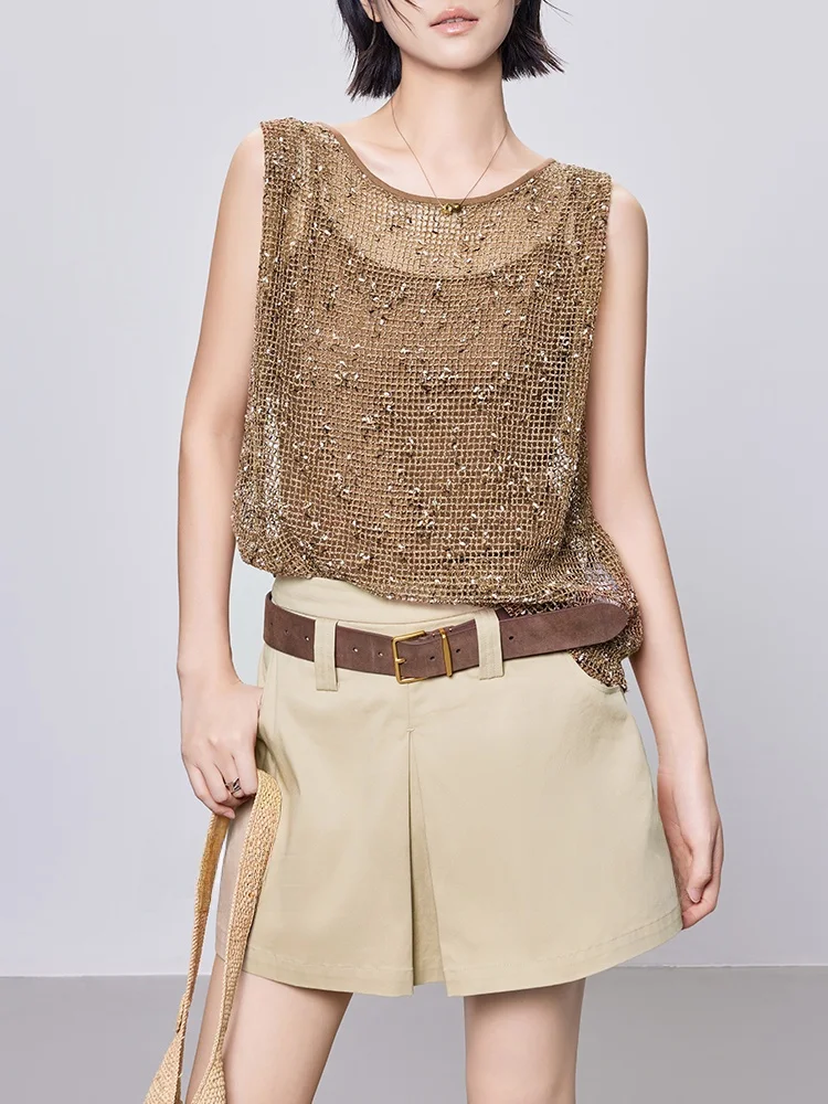 

Жилет из ацетатного трикотажа MeiYang Golden Sugar Lace с ажурным дизайном, повседневный, свободного кроя, из полиэфирного волокна, женский.