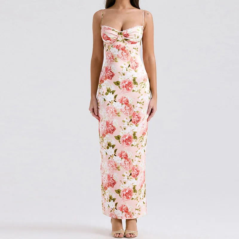 French temperament floral long skirt pure desire slim sling dress women, summer sexy sleeveless long skirt women