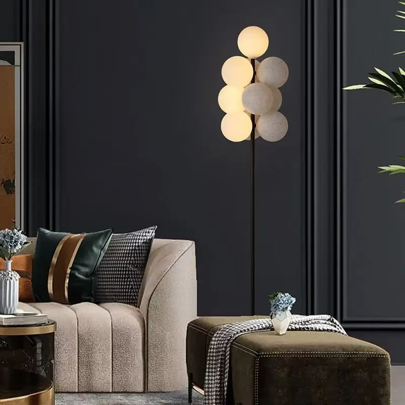 Contemporary Creative Grape Glass Ball Floor Lamp for Living Room Bedroom Bedside Study Atmoshere Metal Base LED Standing Lights