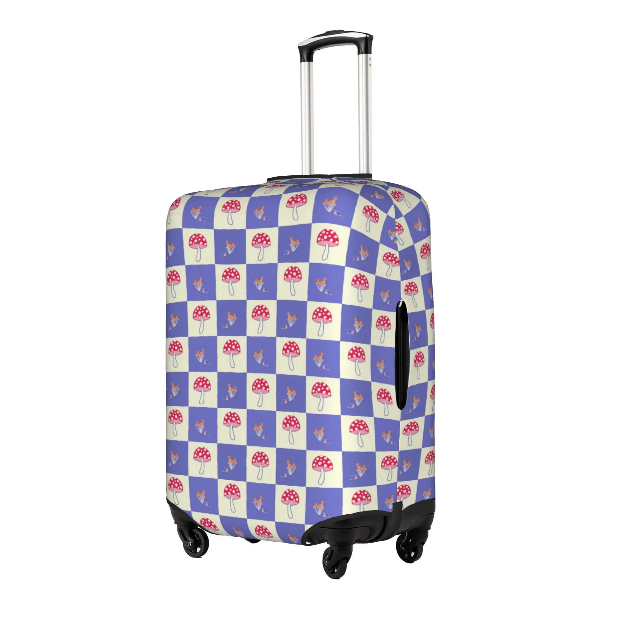 Cute Mushrooms and Snails in a Checker Board Luggage Cover Protector Elastic  Travel Suitcase Covers