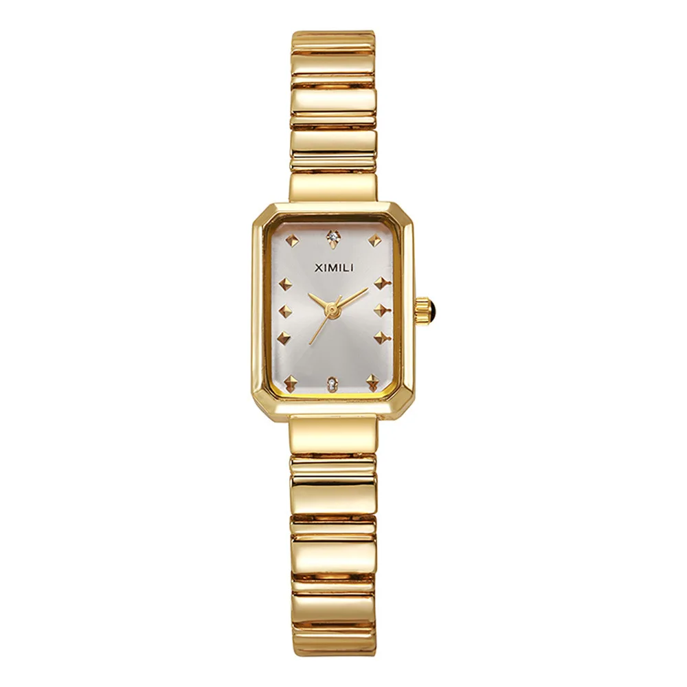 Women Gold Square Watch Simple Korean Version Female Student Fashion Stainless Steel Bracelet Quartz Wristwatches Clock Gift