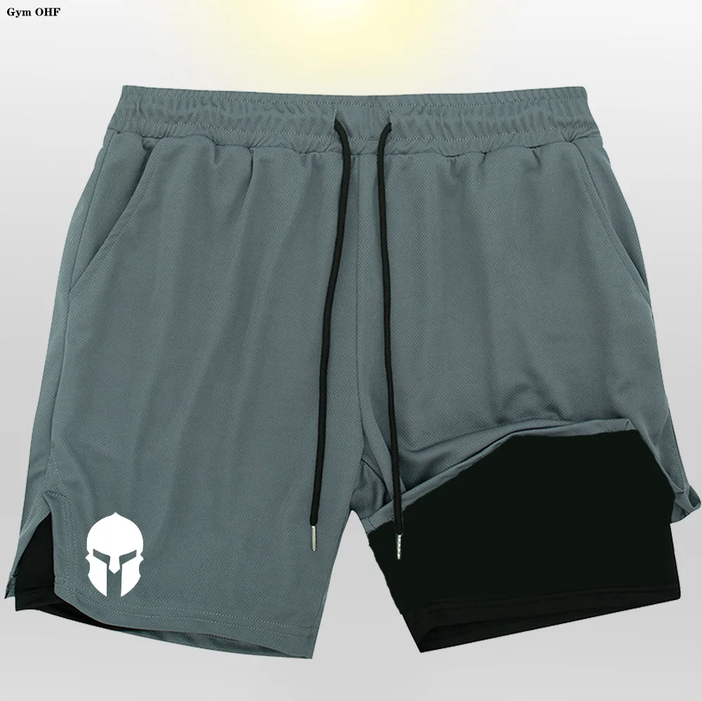 Men Sports Professional Double-layer Shorts Fitness Tight Fitting High Elasticity Quick Drying Sweat Absorption Breathable Moto