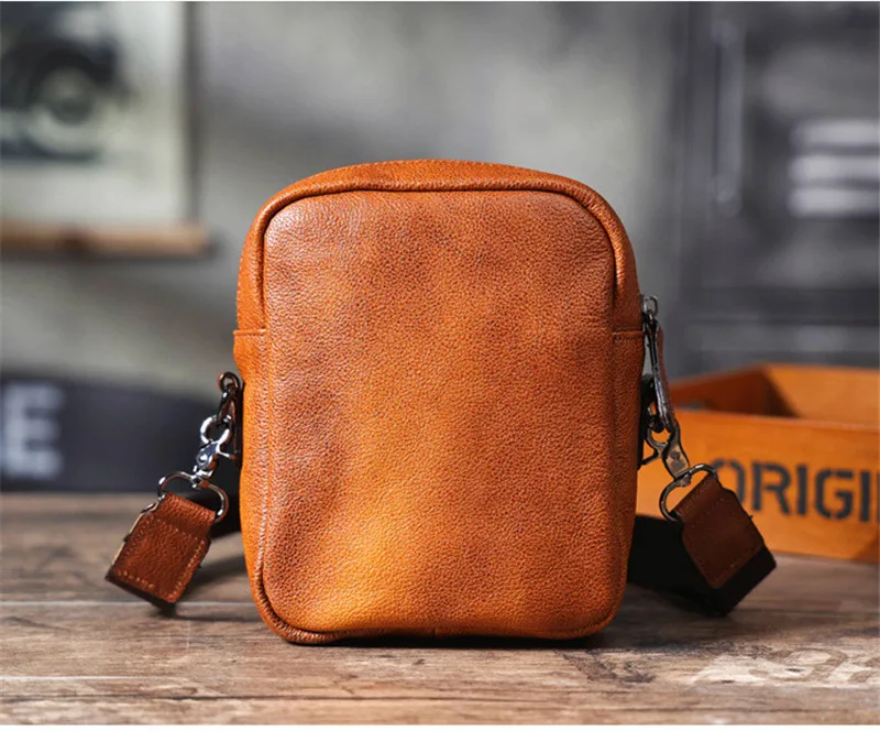 Mini bolso cruzado de cuero genuino ligero para hombres, bolso de hombro pequeño, bolso de teléfono de cuero de vaca de lujo informal simple, uso diario al aire libre, fin de semana