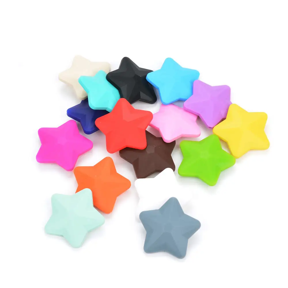 Wholesale 5pcs/lot Silicone Beads Star BPA Free Silicon Teething Beads Baby Chew Teething Necklace DIY Pacifier Clips Accessory