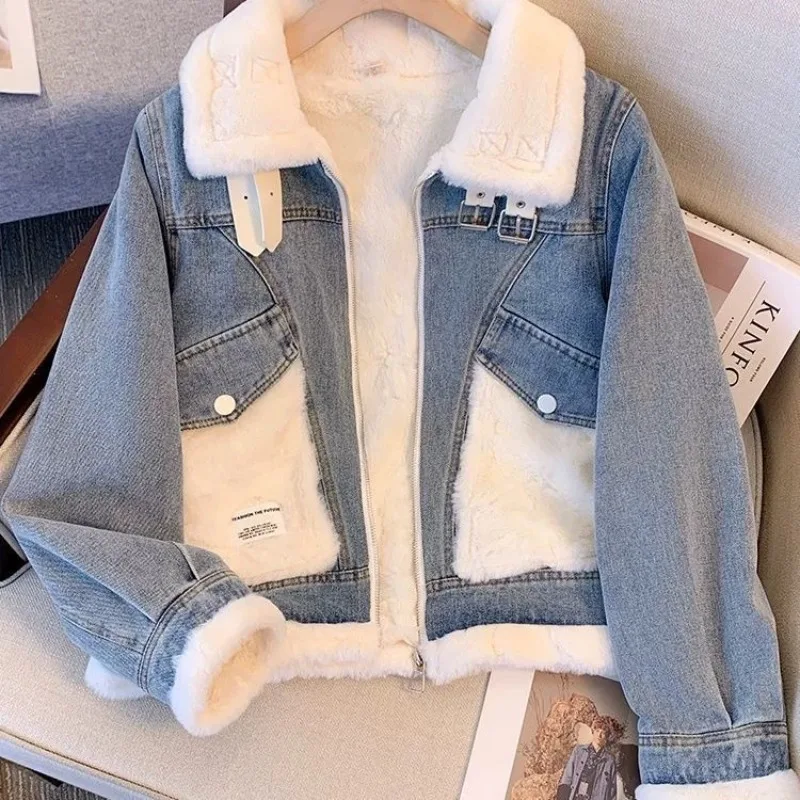 

Women's Autumn Winter Thick Fleece Denim Coats 2025 New Lady Casual Warm Jackets Fashion Joker Outwear Female