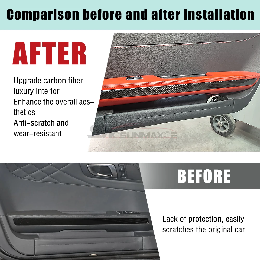 2015-2023 For Benz AMG GT C190 R190 GTC GTS GTR 2Doors Real Dry Carbon Fiber Inner Door Strip Sticker Car Interior Accessories