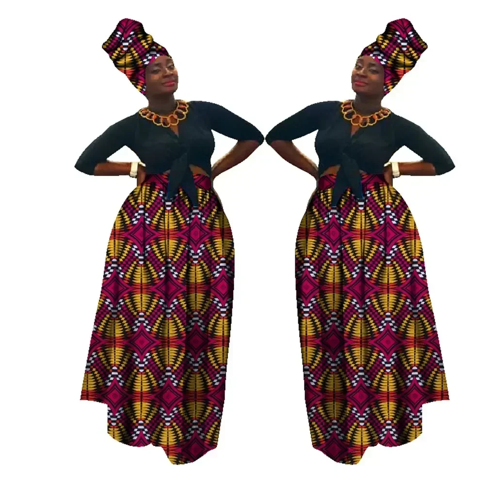 Dashiki Afrikaanse hoge taille baljurk rok Bazin Riche Afrikaanse rok en Afrikaanse hoofddoek 2 stuks Lady Maxi lange rok WY1270