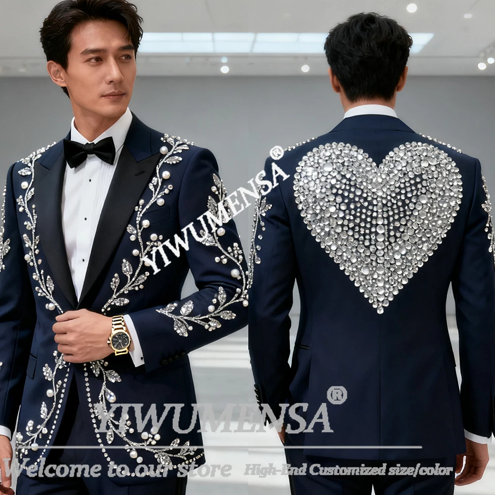 

Brilliant Rhinestones Beaded Suit Men For Wedding Shawl Lapel Prom Blazers Customized 2 Piece Set Single Breasted Jacket Pants