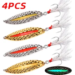 4pcs Luminous Metal Fishing Lure Spoon 2.5g 5g 7g 10g 15g 20g Gold/Silver Fish Bait Spinner Spoon Hard Lures Fishing Tackle