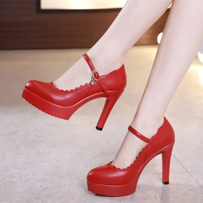 New 2025 Plus Size 32-43 Stilettos Platform Shoes Leather Woman High Heels Silver White Red Wedding Shoes for Office Model