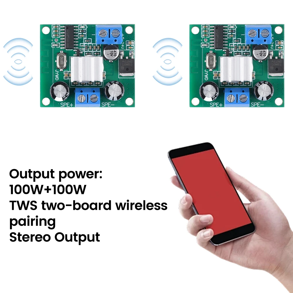 DC5-24V 100W Bluetooth Amplifier Module TPA3116 TWS Speaker Module Two Boards Output for Wireless Stereo Pairing