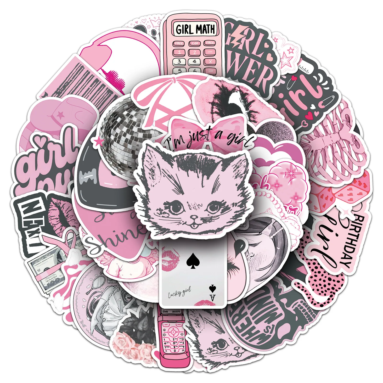 50PCS INS Stil Mädchen Serie Aufkleber Schwarz Rosa Ästhetik Graffiti Dekoration DIY Notebook Koffer Kühlschrank Aufkleber Spielzeug