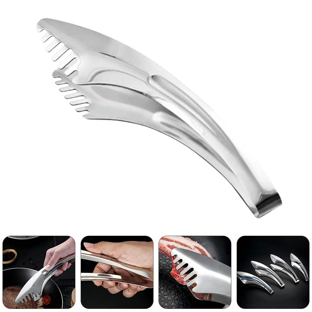 1Pcs Premium Stainless Steel Food Tong Compact Kitchen Serving Tongs Heat Resistant Rust Proof for Bread Bagels Pasta Salad Bbq