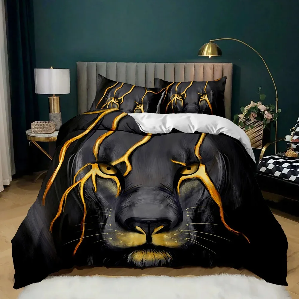 Lion Bedding Animal Duvet Cover Set Queen King Size Lightning Lion Pattern Comforter Cover Polyes