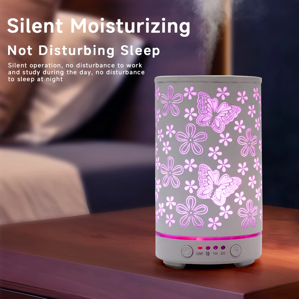 

Железный ароматический диффузор на 100 мл с полым бабочкой - ультразвуковой увлажнитель воздуха, функция таймера, тихий для домашнего офиса, спальни