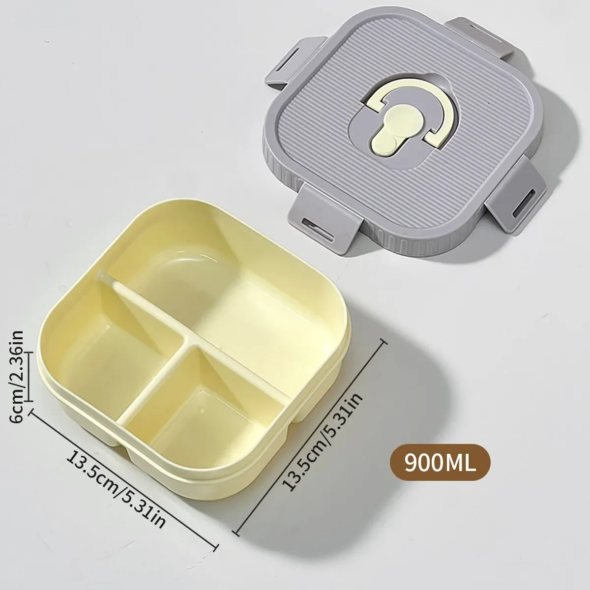 Magnetronbestendige, vierkante lunchbox van kunststof met vakken, herbruikbaar, draagbaar, lekvrij, voor kinderen, geschikt voor fruit en salades, met handvat.