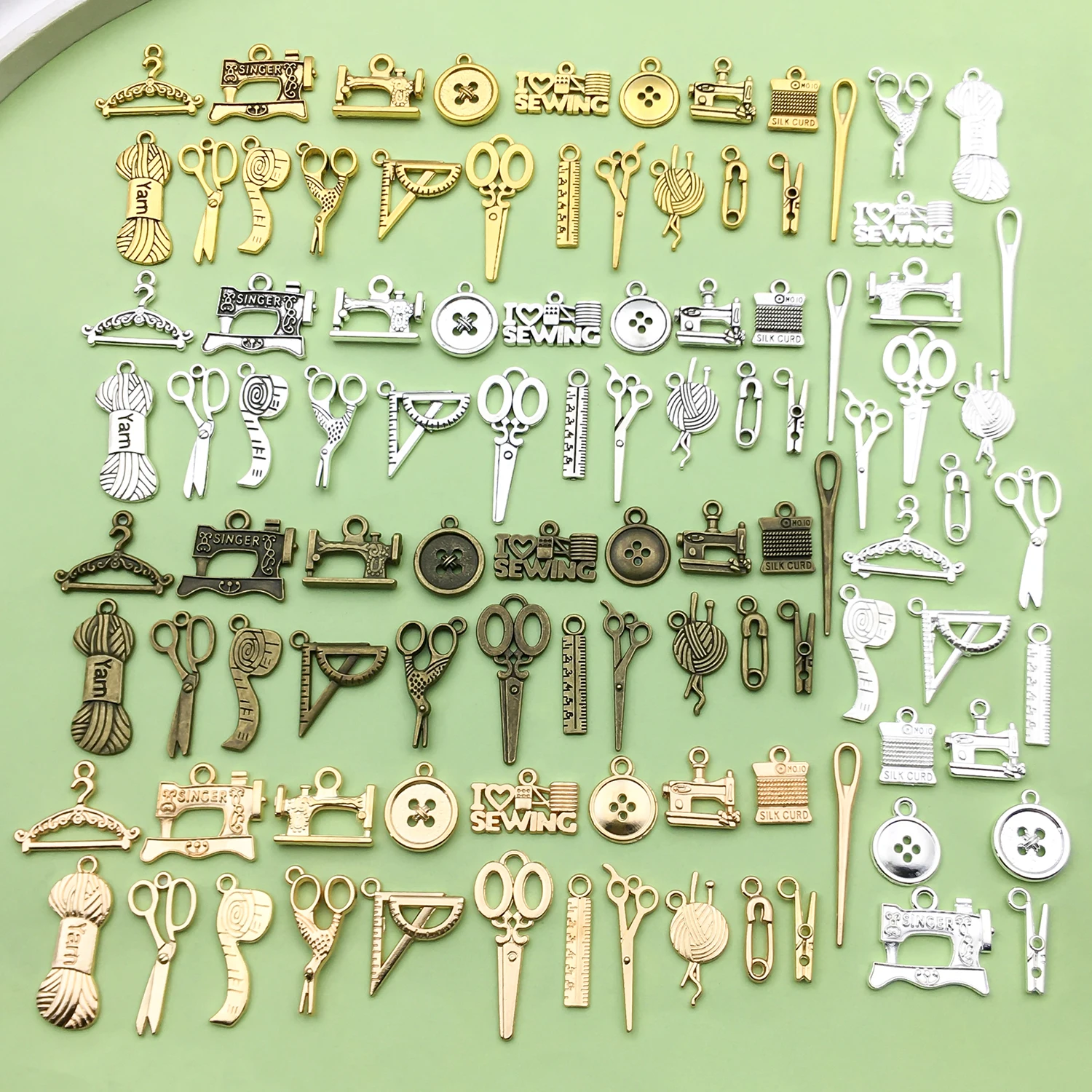 20/100pcs Vintage Sewing Tools Charms Alloy Scissors, Buttons, Sewing Machine, Bobbin Pendant for DIY Jewelry Making Accessories
