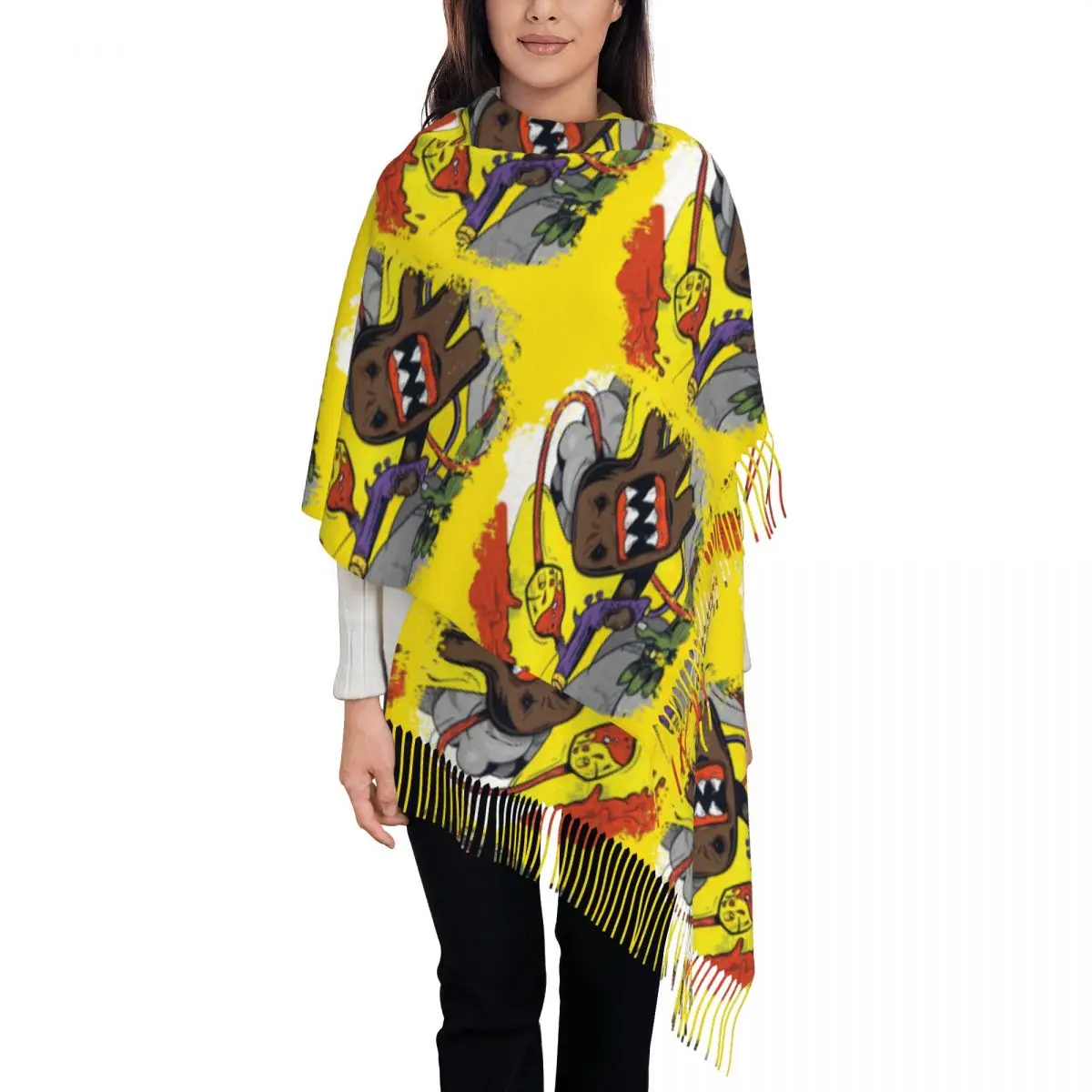

Domo Kun Monster Shawls Wraps for Womens Winter Warm Large Soft Scarf Pashmina Tassel Scarves