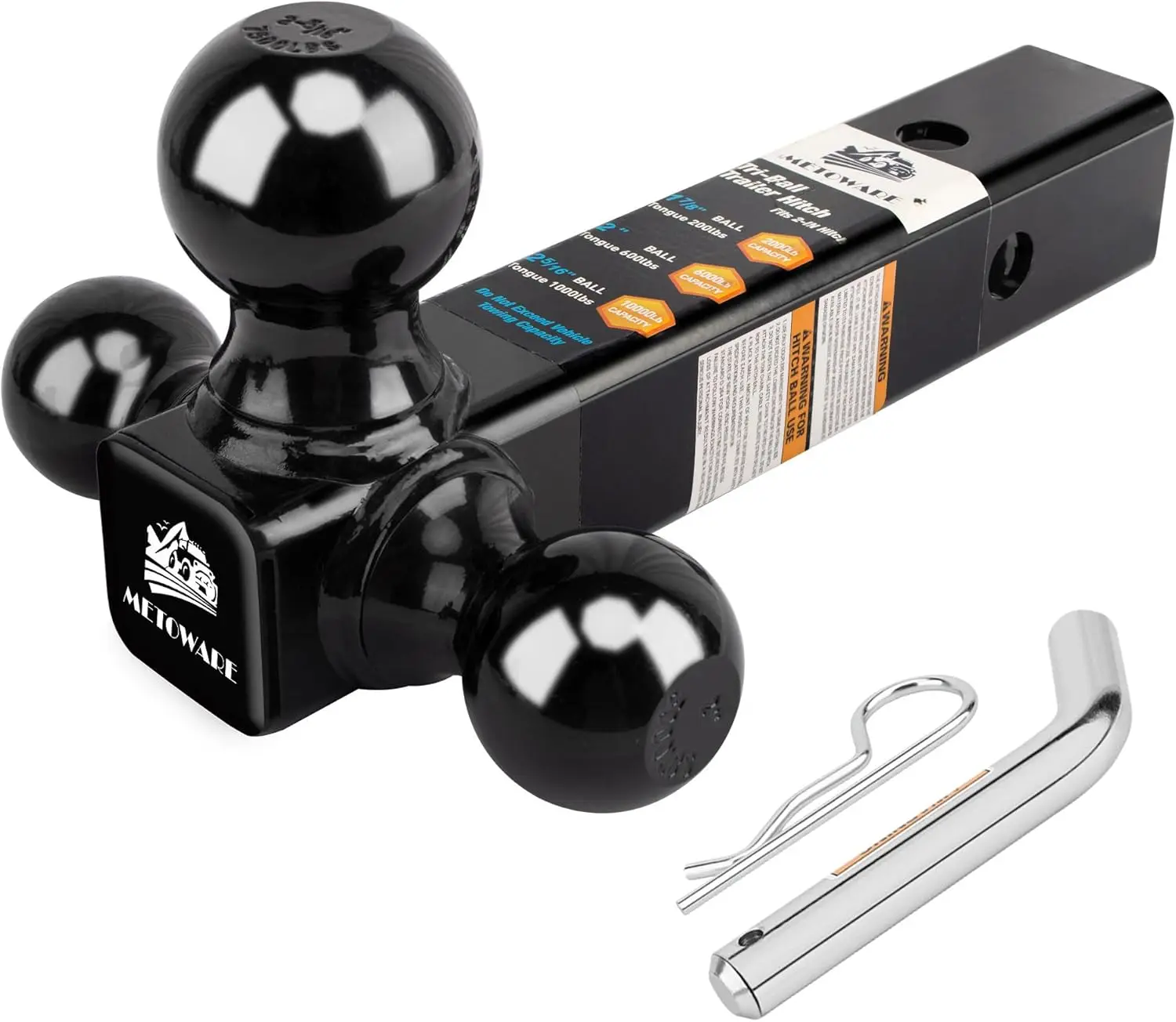 

Tri Ball Hitch Mount with 5/8" Pin, Fits 1-7/8", 2", and 2-5/16" Balls for 2" Receiver, Hollow Shank Tow Hitch in Black