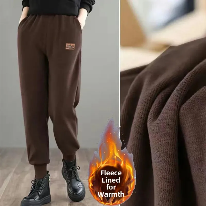 

Женские повседневные брюки Thiened Spor на подкладке больших размеров, длинные брюки с высокой талией для ношения сезона, удобный хлопок