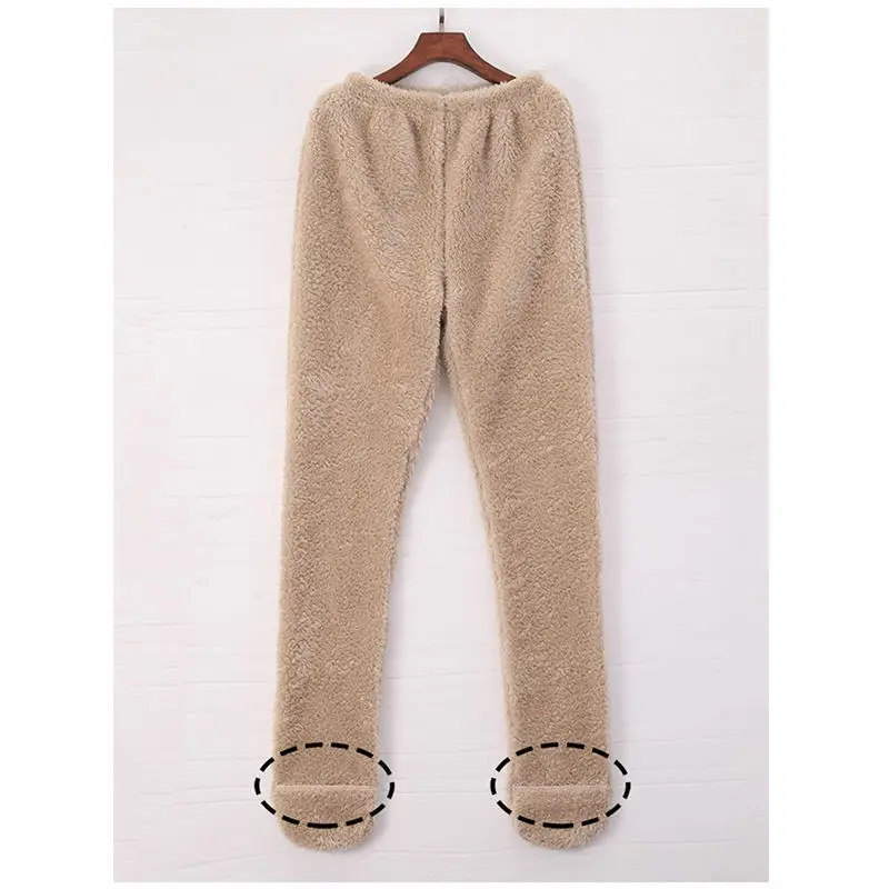 Winter Sleep Bottoms Unisex Stockings Cover The Feet Furry Coral Fleece Home Pant Thick Elastic Waist Casual Soft Trousers