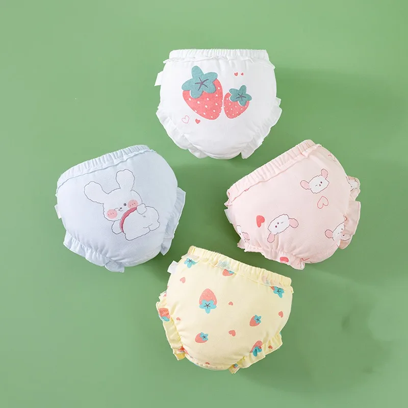 4 Pcs/Pack Cotton Baby Panties Kids Training Shorts Little Child Girls Underwear Soft Breathable Bread Pants For Kids