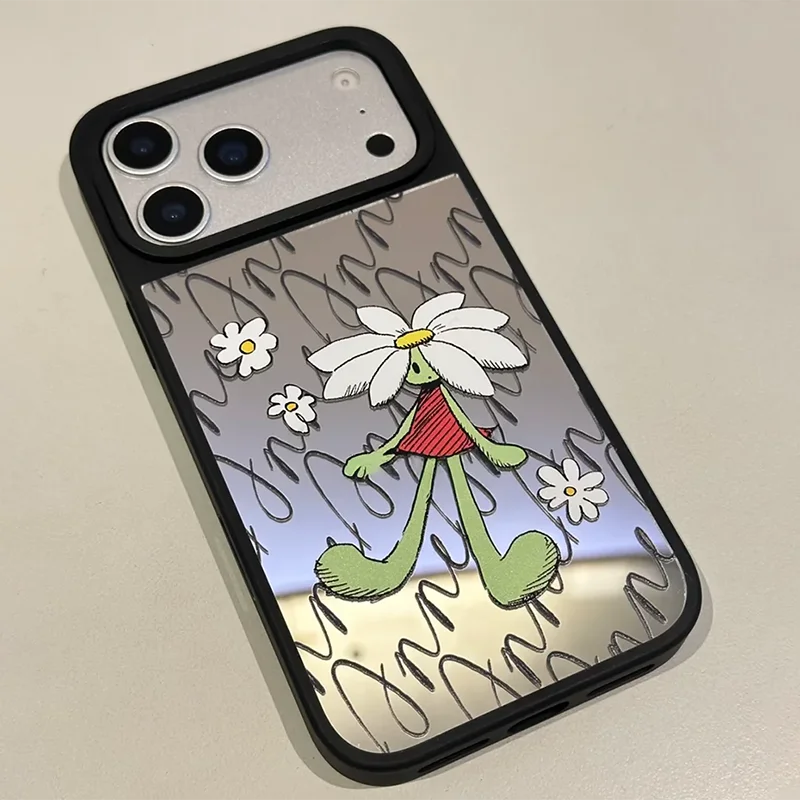 

Чехол с мультяшным белым цветком и зеркалом для iPhone 17, 16, 15, 14, 13, 12 Pro Max 17 Air — защитный магнитный чехол