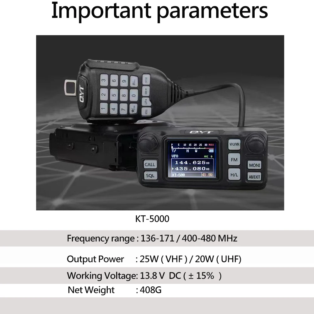 Imagem -02 - Auto-rádio Painel Separado 25w 10km Vhf Uhf Dual Band Vox Mini Color fm Mobile Walkie Talkie Self Drive Tour Qyt-kt5000