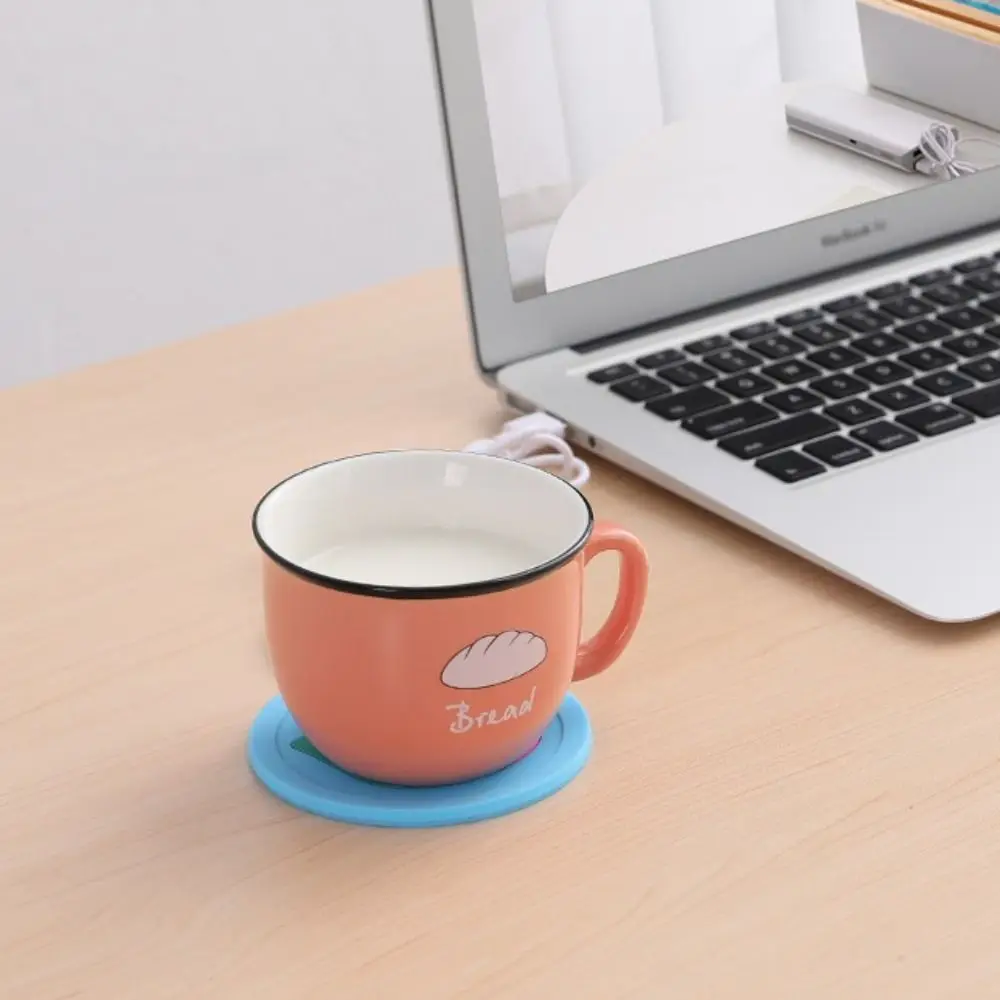 Cute Silicone USB Cup Warmer Pad Round with USB Charging Cable USB Cup Heater Tray Cartoon Animal Pattern Heating Cup Mat Winter