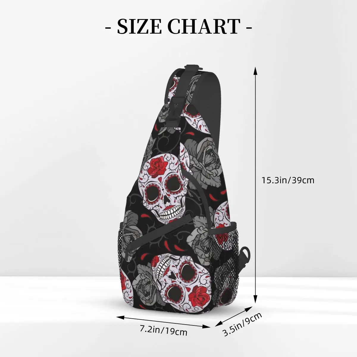 Sugar Skull Halloween Crossbody Sling Bag Pequeno Saco Peito Gótico Dia dos Mortos Ombro Mochila Daypack Caminhadas Saco De Ciclismo