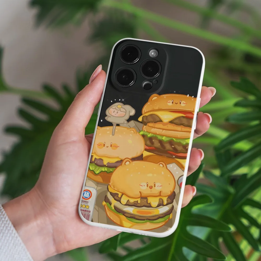 Cartoon Golden Burger Phone Case for IPhone 15 14 13 11 Pro Max XR XS Max X 8 7 Plus 14 15 Plus Back Shockproof Cover Funda