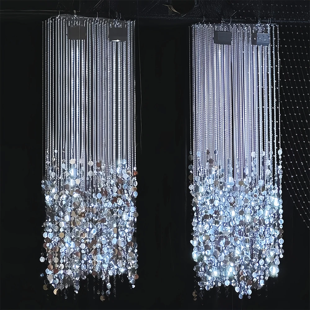 

Shiny Acrylic Crystal Bead Curtain Silver Pendant Set - Wedding Hall Ceiling Hanging Ornament for Stage Background Decoration