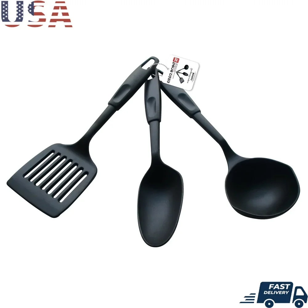

3 Piece Nylon Kitchen Utensil Set Heat Resistant Ladle Spoon Slotted Turner Dishwasher Safe Scratch Resistant Non Stick Cookware