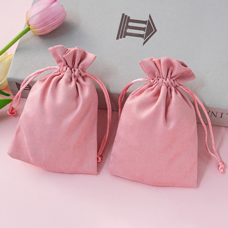 10Pcs Pink Velvet Drawstring Bags Jewelry Pouches For Gift Wedding Favors Necklace Jewelry Storage Small Packaging