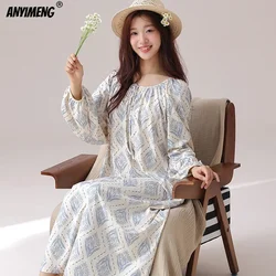 Elegant Women Nightgowns Vintage Court Style Lady Dress Autumn Winter Faux Cotton Nightdress Leisure Gorgeous Long Sleepshirt