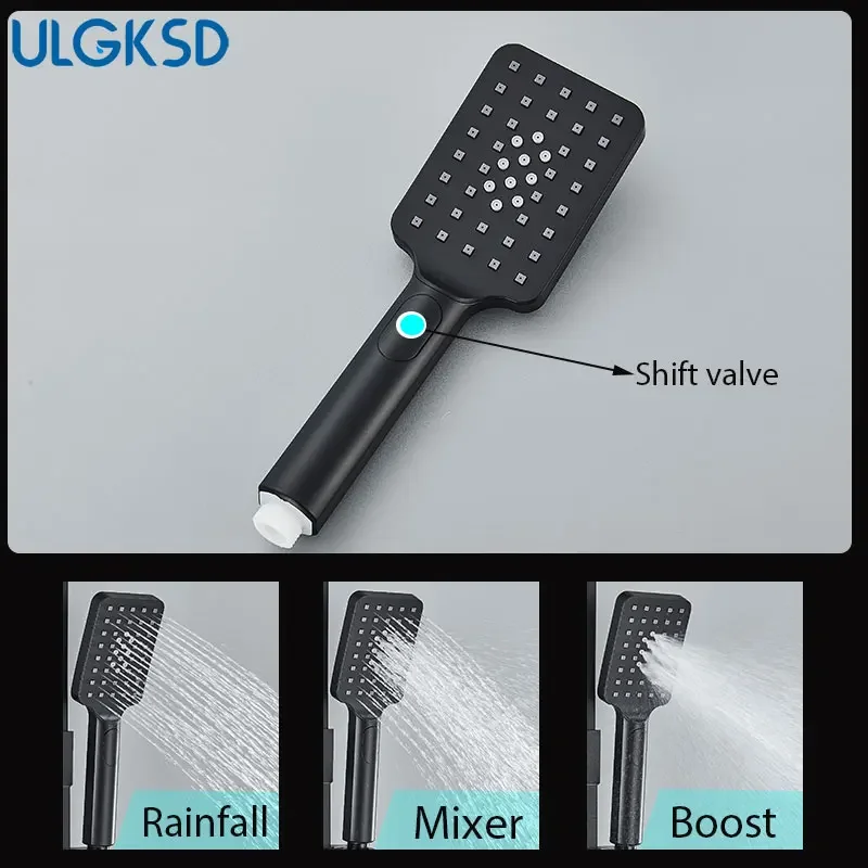 Juego de ducha con grifo de 4 vías, grifería ajustable para bañarse, estante libre, lluvia, baño moderno, negro