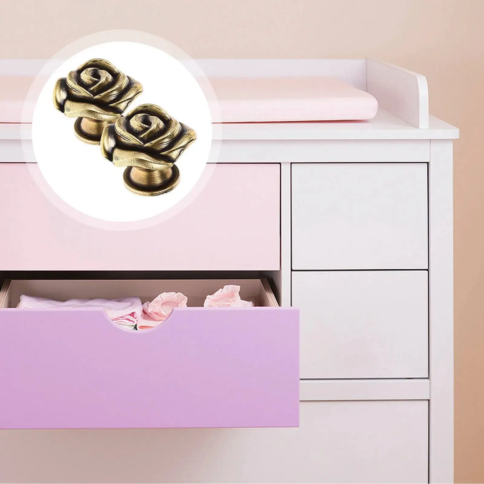 

2Pcs Rose Metal Drawer Pull Handles Zinc Alloy Hardware Cabinet Knobs Vintage Furniture Knob