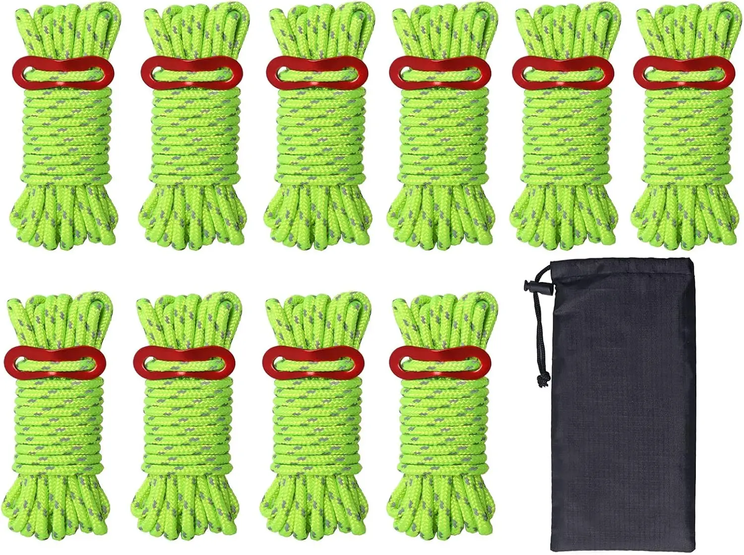 AliExpress – 10 Pack 4mm Camping Rope Reflective Outdoor Guy Lines with Aluminum Guyline Adjuster Tensioners Nylon Tent Tie Downs